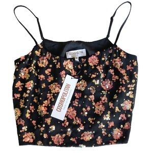Cosmopolitan X Dress The Population Crop Top Kimora  Floral Sequined XS